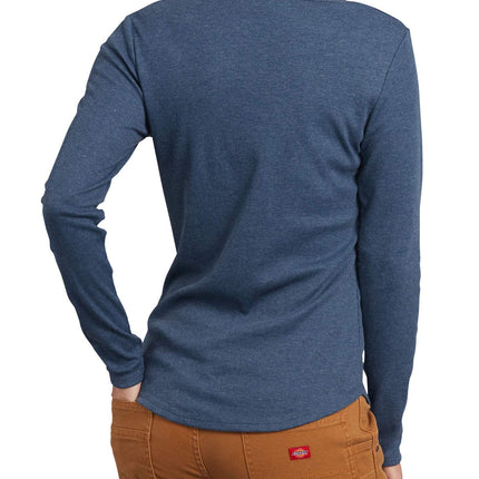 Dickies Women's Long-Sleeve 3-Button Henley Shirt, Dark Denim, L