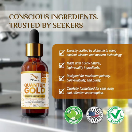Quantum Gold | Liquid Ormus Monoatomic 24K Gold Supplement Drops for Pineal Gland Activation, Lucid Dreaming & Higher Energy Alignment | 2oz.