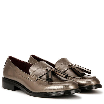 Franco Sarto Mocassins Femme Carolynn Low Slip on à Pompom, Métallisé Étain, 5.5