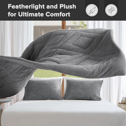 Comfort Spaces Parure de lit douillette réversible en peluche douce comme une plume pour lit double, toutes saisons, légère, en polaire Sherpa, taille double/double XL, gris 2 pièces