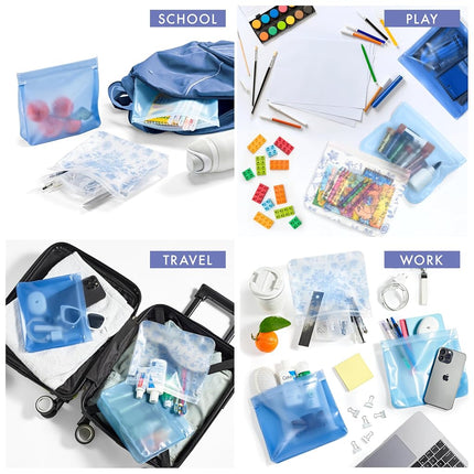 Sacs à sandwich réutilisables Fit & Fresh (Lot de 3) – Sacs de conservation alimentaire réutilisables, étanches, sans BPA, compatibles congélateur, écologiques pour snacks, déjeuner, préparation de repas, Toile florale bleue