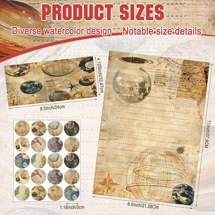 TaoBary 160 Pcs Space Moon Celestial Stationery Paper and Envelopes Set