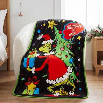 Franco Collectibles Dr. Seuss El Grinch Edredón Súper Suave y Acogedor para Navidad, 46 pulg. x 60 pulg., (Producto con Licencia Oficial)