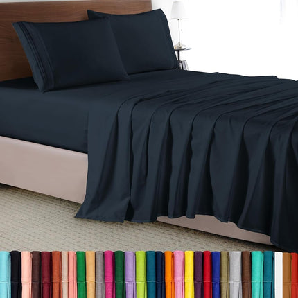Elegant Comfort Luxury 4-Piece Bed Sheet Set - Luxury Bedding 1500 Thread Count Egyptian Quality, Wrinkle Resistant Cool & Breathable, Easy Elastic Fitted, Queen, Black