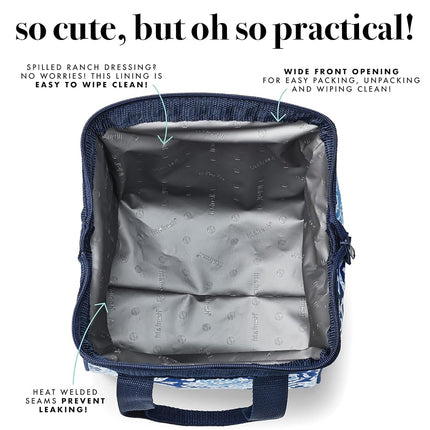 Fit & Fresh 902FFST448 Charlotte Insulated Lunch Bag with Reusable Ice Pack (Medallion Bloom), Cotton, Navy