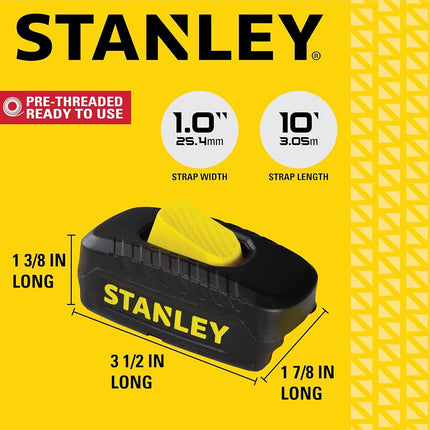 STANLEY S2002 Black/Yellow 1" x 10' Enclosed Cam-buckle Tie Down Straps - 400 lb Safe Working Load / 1,200 lb Break Strength, 4 Pack
