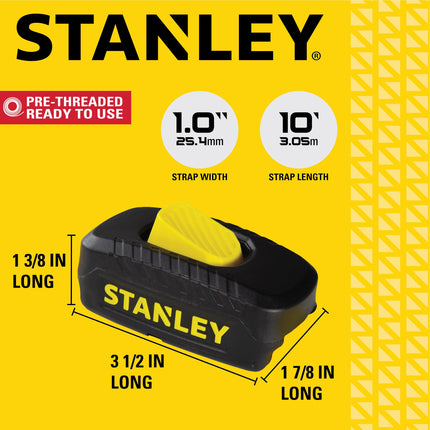 STANLEY S2002 Black/Yellow 1" x 10' Enclosed Cam-buckle Tie Down Straps - 400 lb Safe Working Load / 1,200 lb Break Strength, 4 Pack