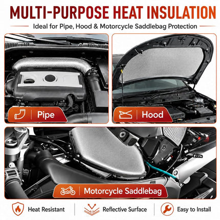 FLASLD Aluminized Heat Protection Mat, Thermal Barrier, Adhesive Backing, Heat Blanket, 100 x 200 cm, Fiberglass Insulation, Reflective Material, High Temperature Protection