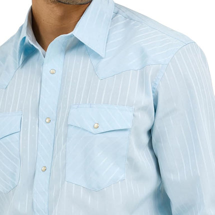 Wrangler Men's Tall Sport Western Snap Shirt Dobby Stripe, Blue, X-Large Tall, Blue, XL