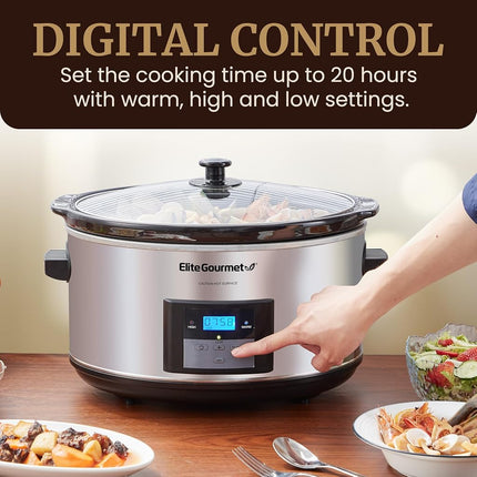 Elite Platinum MST-900D Maxi-Matic 8.5 Quart Digital Programmable Slow Cooker with Timer, Stainless Steel