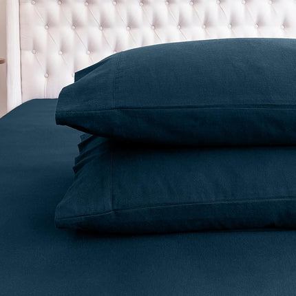 Elegant Comfort Soft 4-Piece 100% Turkish Cotton Flannel Sheet Set - Premium Quality, Deep Pocket Fitted Sheet, Ultra Soft, Cozy Warm and Anti-Pill Flannel Sheets - Queen, Navy