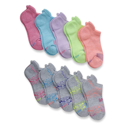 Hanes Girls' Comfort Fit Heel Shield and No Show Socks, paquetes de 10 pares, Heel Shield - Colores surtidos - Paquete de 10, Grande