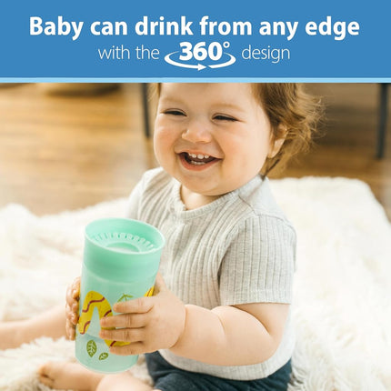 Dr. Brown's Milestones Cheers 360 Spoutless Transition Cup, Travel Friendly and Leak-Free Sippy, Green Animals, 10 oz/300 mL, BPA-Free, 9m+, 1-Pack