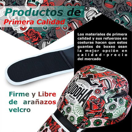 BUDDHA FIGHT WEAR - Mexican Boxing Gloves - Muay Thai - Kick Boxing Synthetic Leather - GS-3 Inner Padding - Impact Protection - Red Color - Size 12 Oz