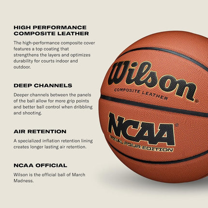 WILSON Balón de Baloncesto NCAA Final Four - Talla 7-29.5", Marrón