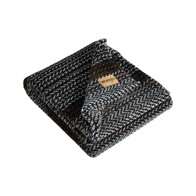 Wrangler - Throw Blanket, Soft Plush Fleece Bedding, Western Decor for Bed or Couch, Oeko-Tex Certified (Nash Stripe Brown, 50" x 60")