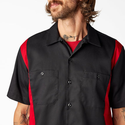 Camisa de trabajo de manga corta Dickies para hombre, dos tonos, negro, rojo inglés, grande