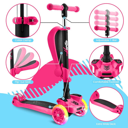 6 Wheeled Scooter for Kids - Stand & Cruise Child/Toddlers Toy Folding Kick Scooters w/Adjustable Height, Anti-Slip Deck, Flashing Wheel Lights, for Boys/Girls 2-12 Year Old - Hurtle