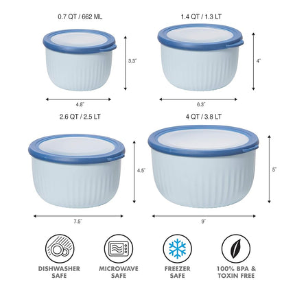 Oggi Prep, Store & Serve Plastic Bowl w/See-Thru Lid- Dishwasher, Microwave & Freezer Safe, (2.6 qt) Blue w/Dk Blue Lid