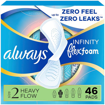 Always Infinity Feminine Pads For Women, Size 5 Extra Heavy Overnight Absorbency, Multipack, With Flexfoam, With Wings, Unscented, 22 Count x 6 Packs (132 Count total)