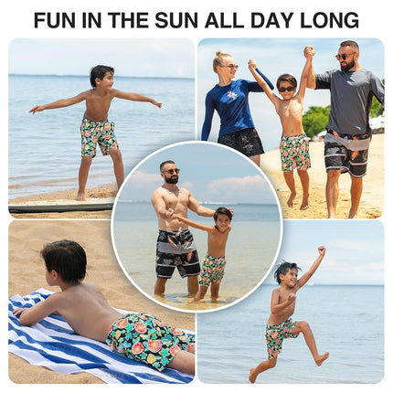 Kanu Surf Short de bain de plage Réflexion à séchage rapide UPF 50+ pour garçons, noir agrumes, 3T