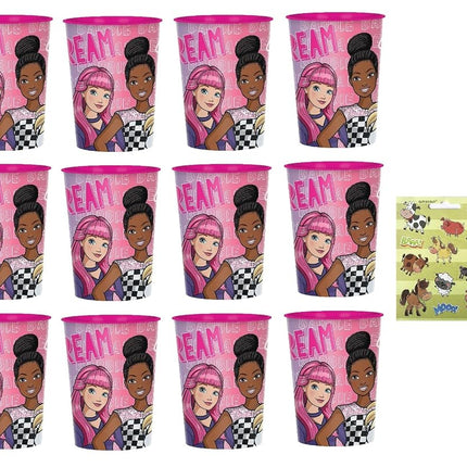 Le lot de fournitures d'anniversaire Barbie Dream Party comprend 12 gobelets réutilisables en plastique et 30 sacs transparents en cellophane.