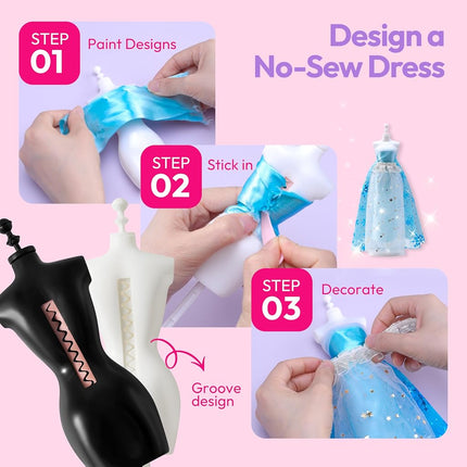 Klever Kits 400+PCS Fashion Design Crafts for Kids, Art and Crafts, DIY Sewing Kits with 3 Mannequins for Girls Aged 8-12, Birthday Presents, Toys for Kids