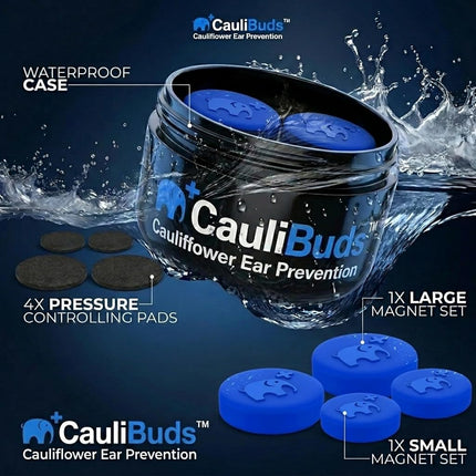 CauliBuds™ Cauliflower Ear Magnets - Premium Silicone Magnet Compression Kit for Cauliflower Ear Prevention & Treatment in BJJ, Wrestling, MMA, & Rugby - Minimize Ear Draining (Blue)