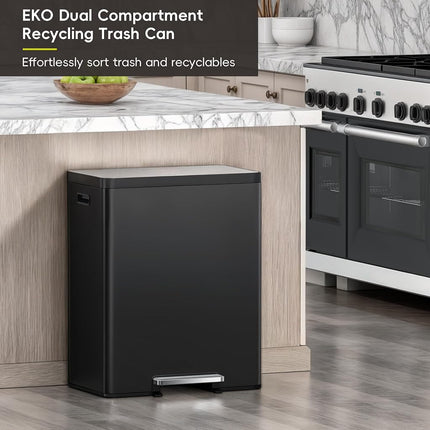 EKO 36+24L Dual Recycling Pedal Bin Kitchen Rubbish Bin, Matte Black
