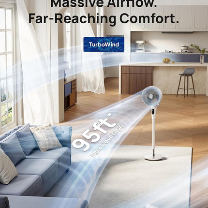DREO Fan for Bedroom, 90° Oscillating Standing Fan, 20dB Quiet, 90ft Pedestal Fans for Room Office, DC Motor, 8+H Speeds, 3 Modes, 38-42'' Adjustable Height, Remote, 8H Timer, 105° Manual Vertical