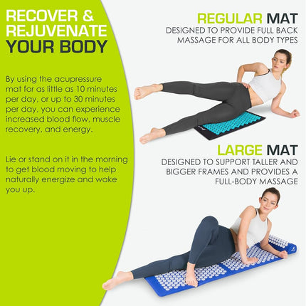 ProsourceFit Acupressure Mat and Pillow Set for Back/Neck Pain Relief and Muscle Relaxation, Large - Black/Aqua