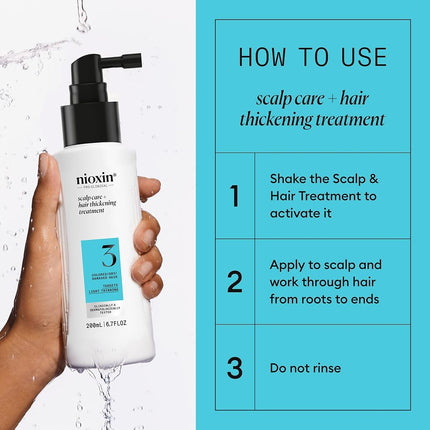 Nioxin System 3 Scalp & Hair Leave-In Treatment, Restore Hair Fullness, Prevent & Relieve Dry Scalp Symptoms, For Color Treated Hair with Light Thinning, 6.8 oz
