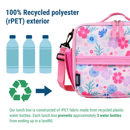 Wildkin Kids ECO rPET Insulated Lunch Box – Keeps Food Hot or Cold, Easy-Clean Lining, Mesh Pockets & BPA-Free – Boys & Girls, Ideal for School, Travel & Daycare – Pink Floral