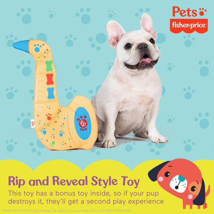 Fisher-Price for Pets SaxoHueso, juguete para perros para rasgar y revelar, juguete plano para perros sin relleno, juguete para perros sin relleno, juguete extra dentro