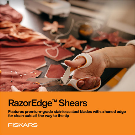Fiskars RazorEdge Fabric Scissors - 8" Heavy Duty Fabric Shears with SoftGrip Ergonomic Handle, Premier Grade Stainless Steel Blades