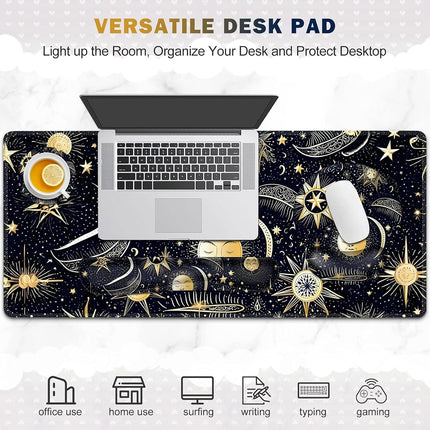 Gaming Mouse Pad, Large Desk Mat, Cute Desk Pad Protector, 4in1 XXL Mousepad + Keyboard Wrist Rest+Mouse Wrist Rest+Coaster Set with Ergonomic Desk Pad for Home Office PC Computer, Stars and Moon
