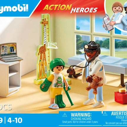 Playmobil 71619 Action Heroes: Pediatrician with teddy bear, treatment for the little ones, made from over 80% recycled and bio-based materials, detailed play sets suitable for children ages 4+