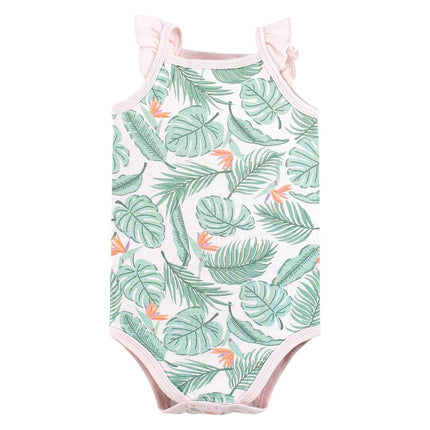 Hudson Baby Unisex Baby Cotton Sleeveless Bodysuits, Palm Flamingo, 0-3 Months