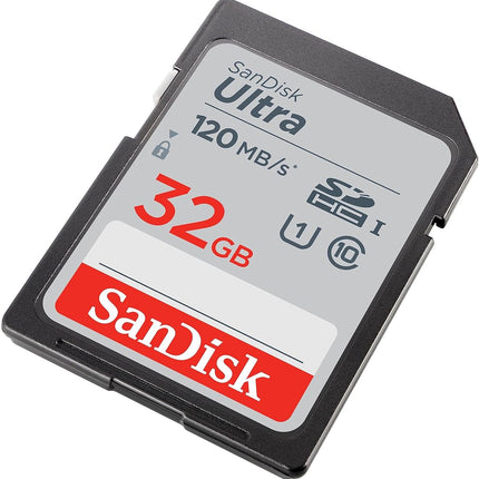 SANDISK Ultra SD Card 32GB, memory card up to 120MB/s, Class 10, UHS-I, V10, Full HD video support, durable shock, water x-ray proof, Triple pack