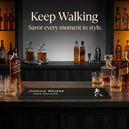 Johnnie Walker Bar Mat Keep Walking Scotch Whisky Spill Mat Rail Drip Mat - 19.25" x 3.5"
