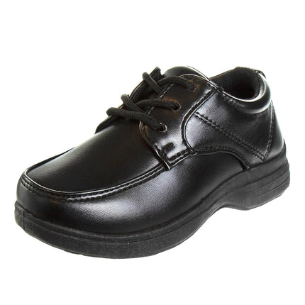 Zapatos de niño French Toast - Mocasines Oxford escolares uniformes de vestir para iglesia, sin cordones, piel sintética (niño pequeño a niño grande) (Negro), con cordones negros, 10 US Niño