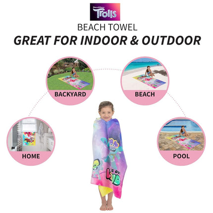 Franco Kids Super Soft Cotton Beach Towel, 58 in x 28 in, Trolls World Tour