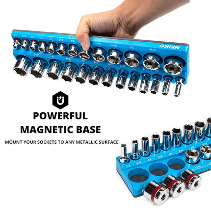 NEIKO 03972A Magnetic Socket Holder, 3/8” Drive, 1/4” to 1” SAE, Shallow & Deep Sockets Tray, Standard Socket Set Organizer, Socket Organizers for Toolboxes Trays, Scratch Free, High Visibility