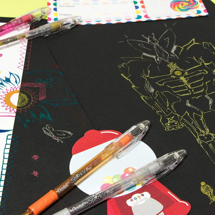 Bolígrafos de gel iridiscentes Pentel Sparkle Pop, (1.0mm) Trazos gruesos, Tinta surtida (A/C/D/F/P/V/x/Z) Recipiente de 36 unidades (K91PC36M)