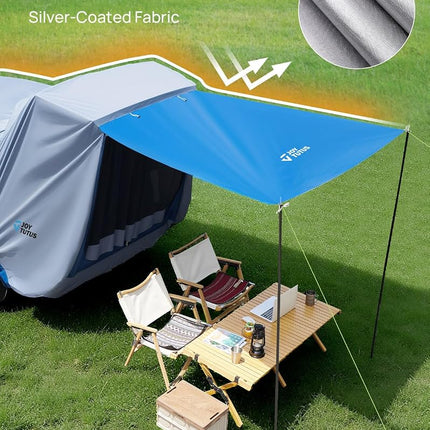 JOYTUTUS SUV Tailgate Tent with Big Awning, Water Resistant SUV Camping Tent with Car Roof Cover, Universal Fit Most Suvs, Car