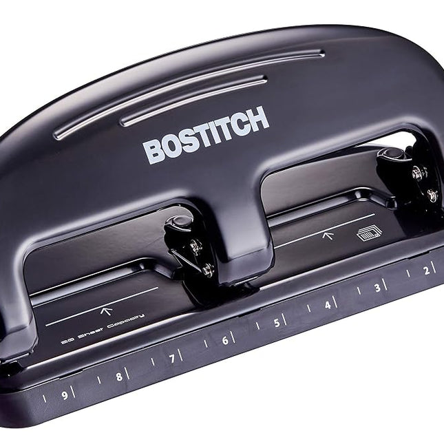 Bostitch Office EZ Squeeze 20 Sheet Standard 3 Hole Punch, Metal Construction, Silver/Black (HP20)