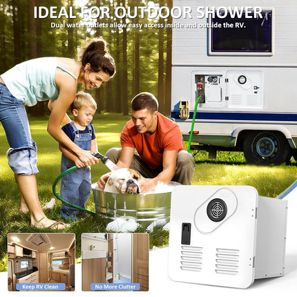 Jocoevol 65,000 BTU RV Tankless Water Heater, High Altitude Available, 12V, CSA Certificated, Instant Shower with 15 x 15 inches White Door and Multi-Function Controller, Ideal for RVers' Family Use