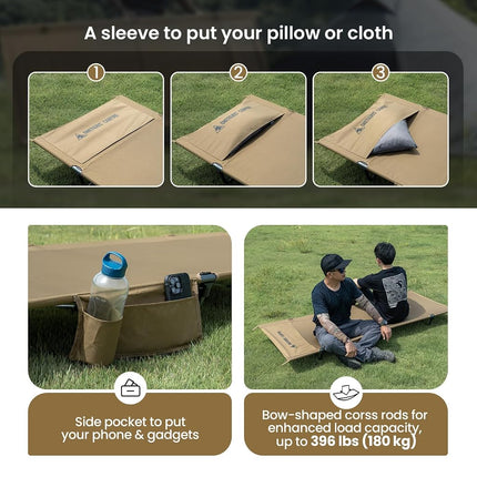 ONETIGRIS SUPRAGRIS Camping Cot, Support Up to 400lbs, Lightweight Comfortable Folding Bed for Camping, Hiking, Backpacking, Travel, Car Trips, Office Nap