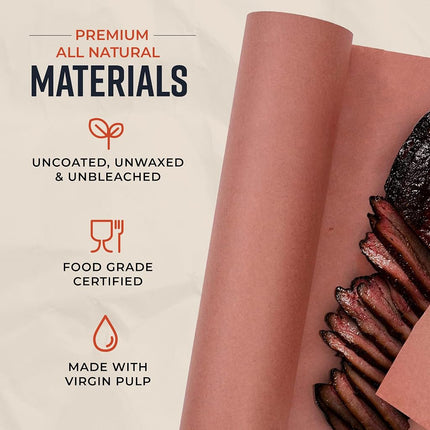 Pink Kraft Butcher Paper Roll - 18 Inch x 100 Feet (1200 Inch) - Food Grade Peach Wrapping Paper for Smoking Meat of all Varieties Ð Unbleached, Unwaxed and Uncoated - Made in USA