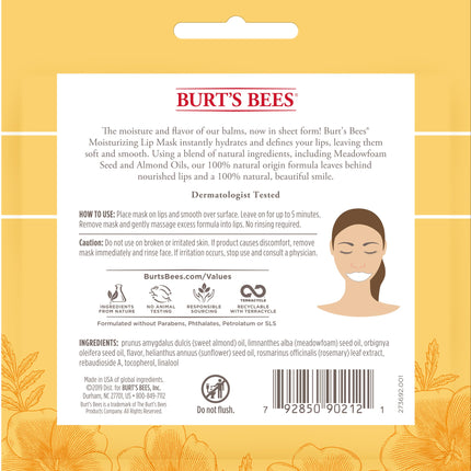 Burt's Bees Mascarilla labial hidratante de origen 100 % natural, cuidado labial acondicionador de un solo uso, 1 unidad (el empaque puede variar)
